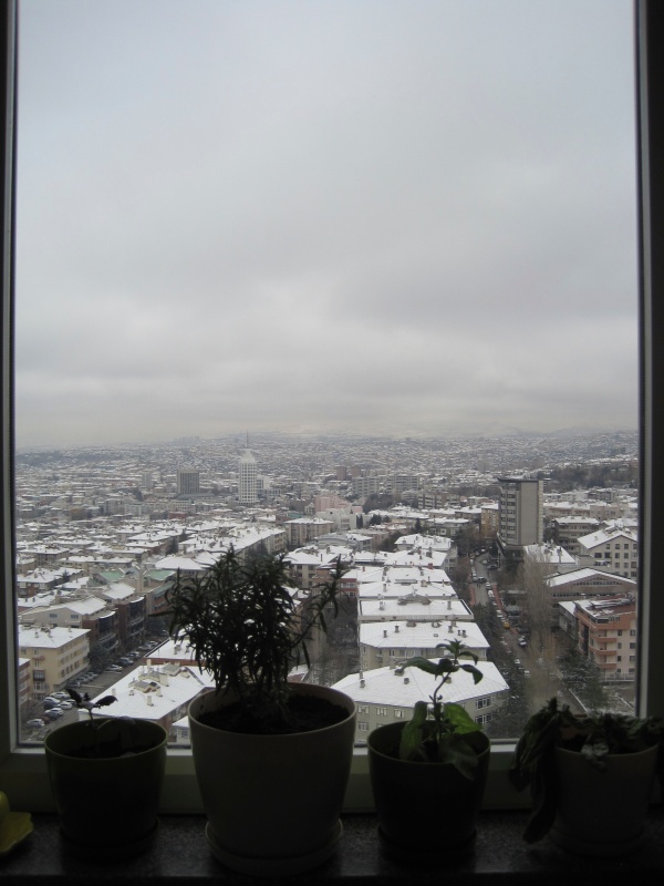 Kitchen "garden" with a lovely view of Ankara covered in snow.
